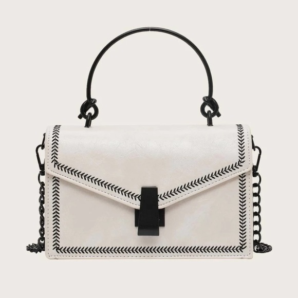 Handbags - Black and White Flap Satchel Crossbody Bag